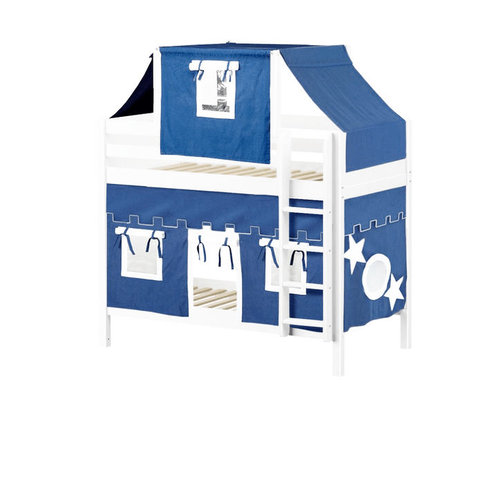 Maxtrix Twin Medium Bunk Bed with Straight Ladder, Top Tent + Curtain