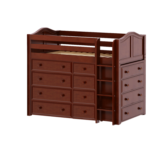 Maxtrix Twin Mid Loft Bed with Straight Ladder + Storage
