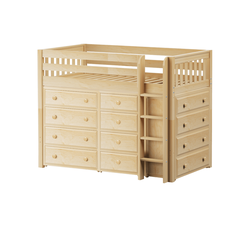 Maxtrix Twin Mid Loft Bed with Straight Ladder + Storage