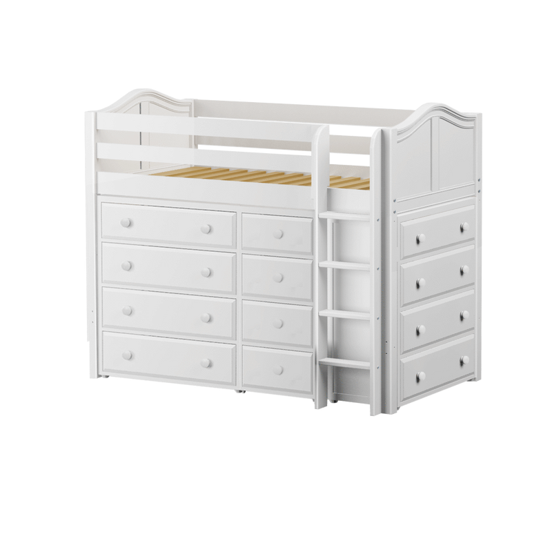 Maxtrix Twin Mid Loft Bed with Straight Ladder + Storage