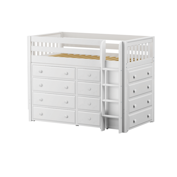 Maxtrix Twin Mid Loft Bed with Straight Ladder + Storage