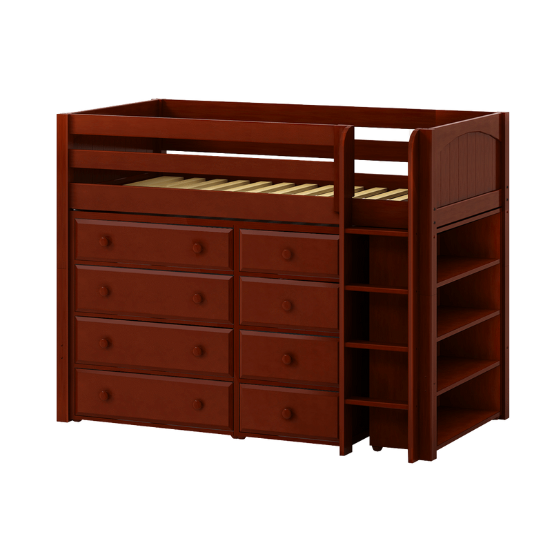 Maxtrix Twin Mid Loft Bed with Straight Ladder + Storage