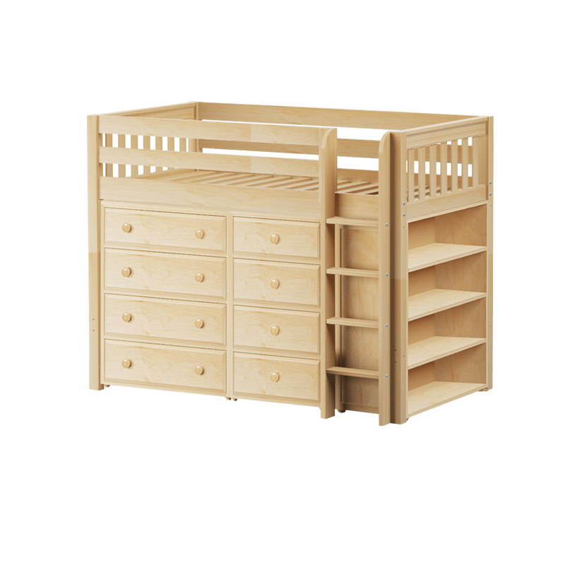 Maxtrix Twin Mid Loft Bed with Straight Ladder + Storage