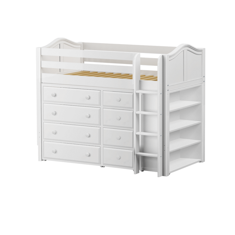 Maxtrix Twin Mid Loft Bed with Straight Ladder + Storage