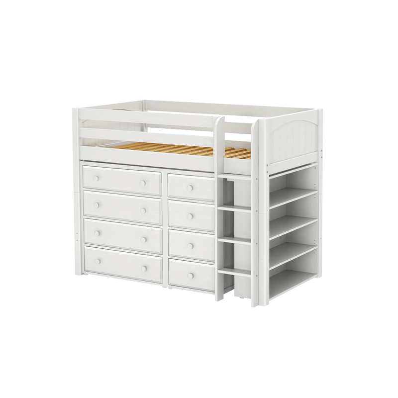 Maxtrix Twin Mid Loft Bed with Straight Ladder + Storage