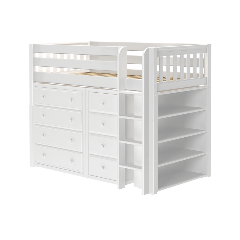 Maxtrix Twin Mid Loft Bed with Straight Ladder + Storage