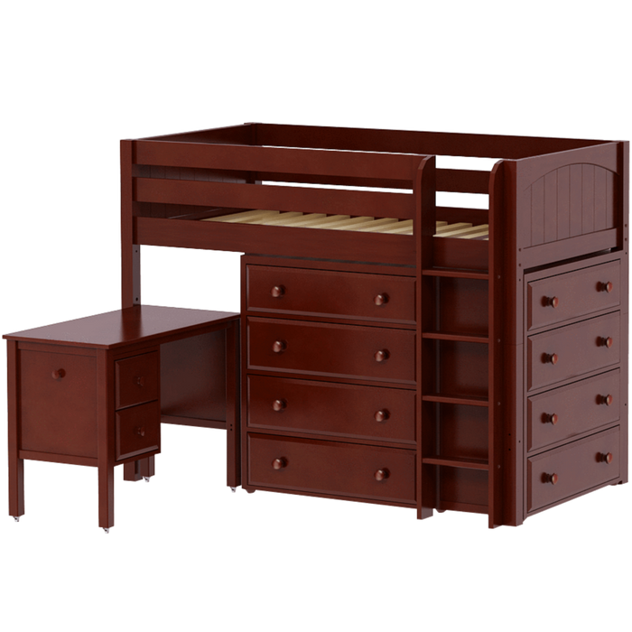 Maxtrix Twin Mid Loft Bed with Straight Ladder, Storage + Desk