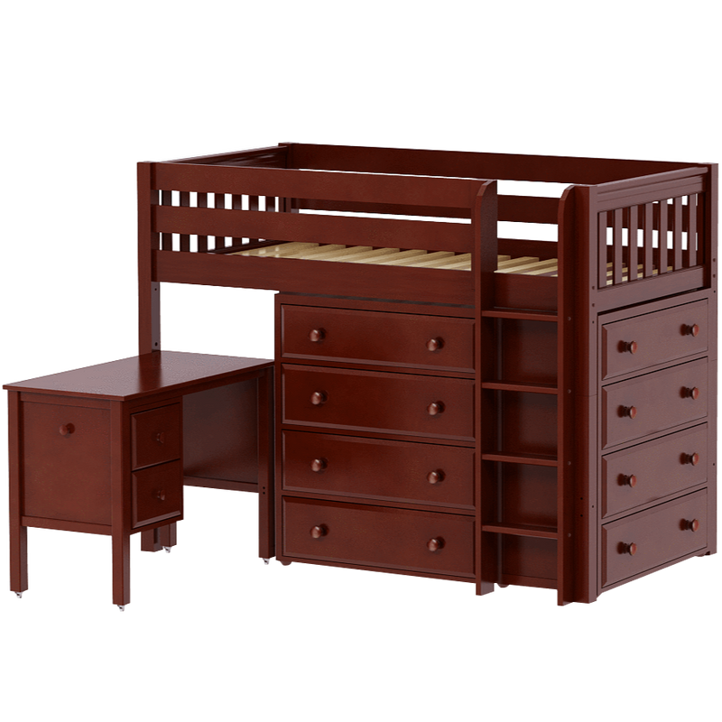 Maxtrix Twin Mid Loft Bed with Straight Ladder, Storage + Desk