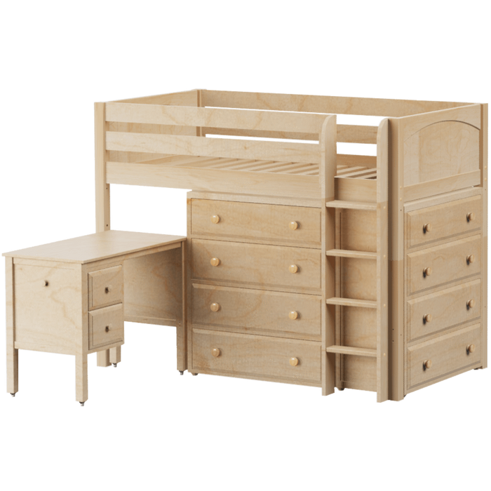 Maxtrix Twin Mid Loft Bed with Straight Ladder, Storage + Desk
