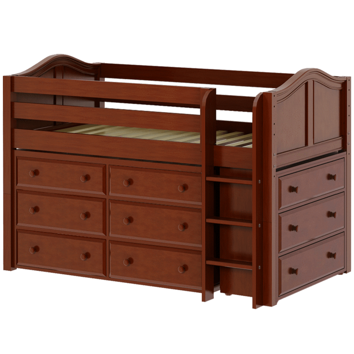 Maxtrix Twin Low Loft Bed with Straight Ladder + Storage