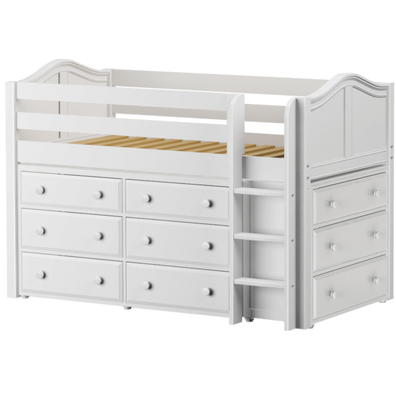 Maxtrix Twin Low Loft Bed with Straight Ladder + Storage