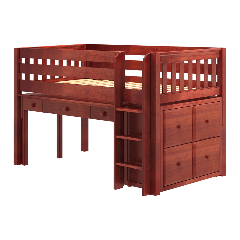 Maxtrix Twin Low Loft Bed with Straight Ladder, Storage + Long Desk