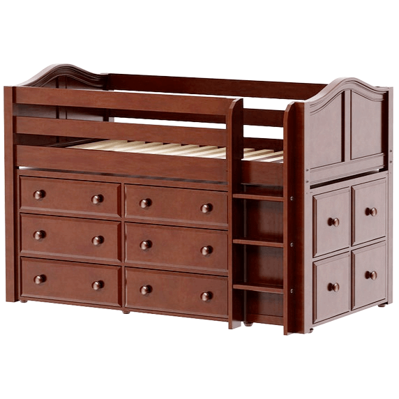 Maxtrix Twin Low Loft Bed with Straight Ladder + Storage