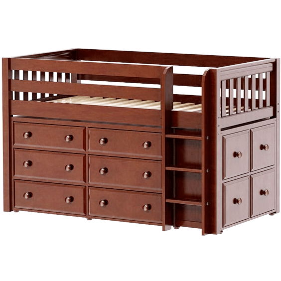 Maxtrix Twin Low Loft Bed with Straight Ladder + Storage