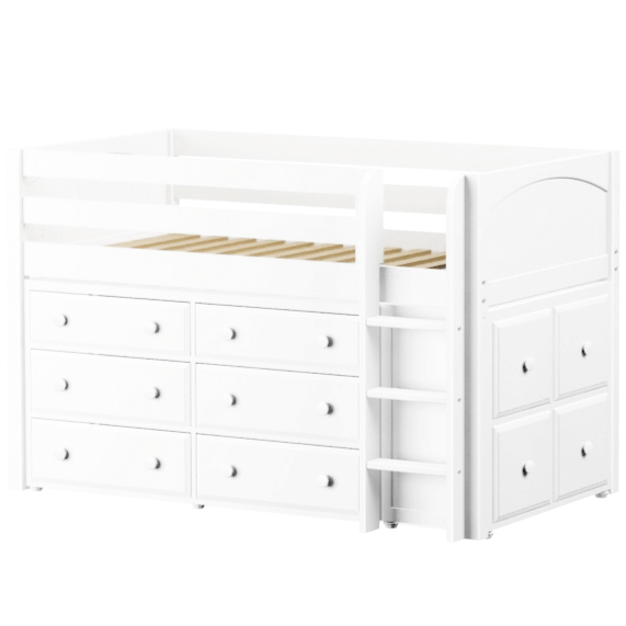 Maxtrix Twin Low Loft Bed with Straight Ladder + Storage