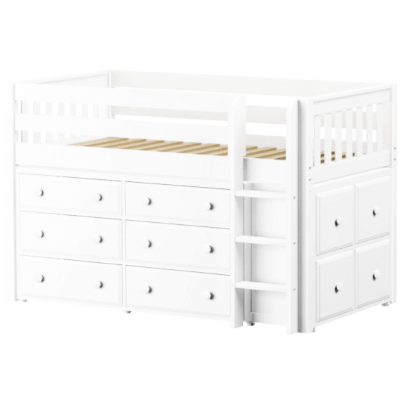 Maxtrix Twin Low Loft Bed with Straight Ladder + Storage