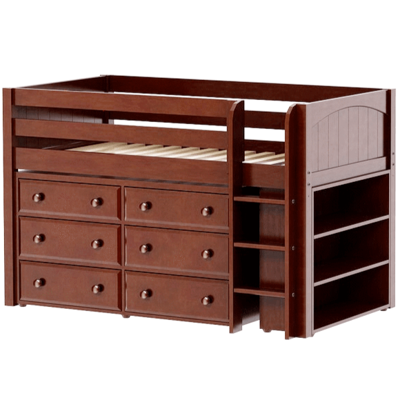 Maxtrix Twin Low Loft Bed with Straight Ladder + Storage