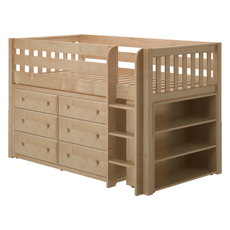 Maxtrix Twin Low Loft Bed with Straight Ladder + Storage