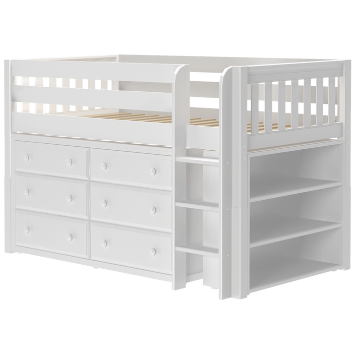 Maxtrix Twin Low Loft Bed with Straight Ladder + Storage