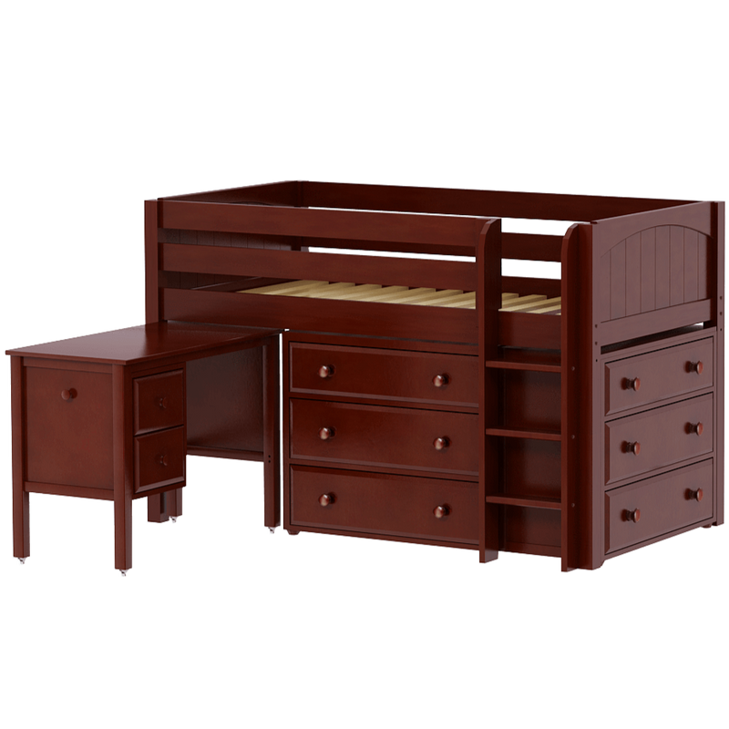 Maxtrix Twin Low Loft Bed with Straight Ladder, Storage + Desk