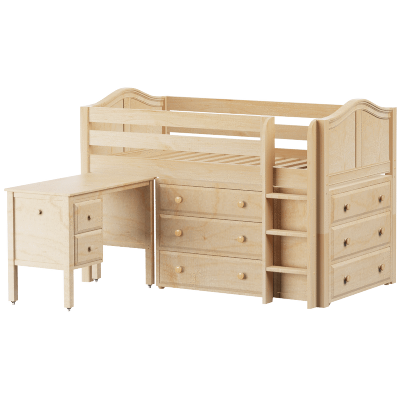 Maxtrix Twin Low Loft Bed with Straight Ladder, Storage + Desk