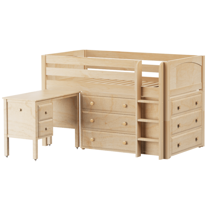 Maxtrix Twin Low Loft Bed with Straight Ladder, Storage + Desk