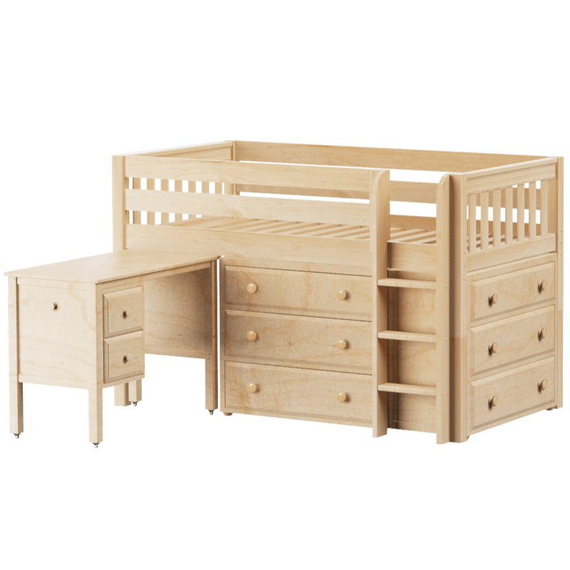 Maxtrix Twin Low Loft Bed with Straight Ladder, Storage + Desk