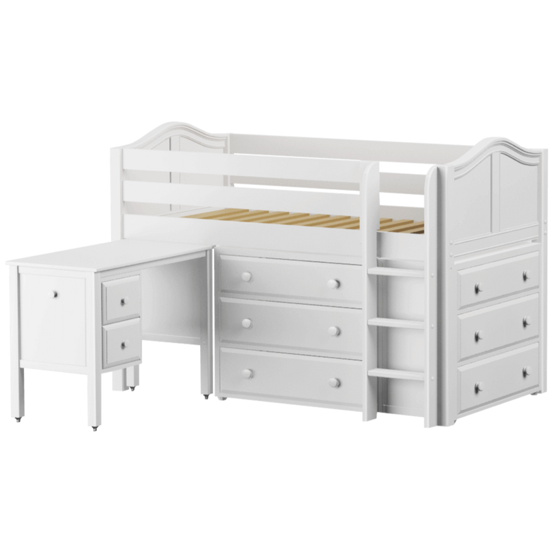 Maxtrix Twin Low Loft Bed with Straight Ladder, Storage + Desk