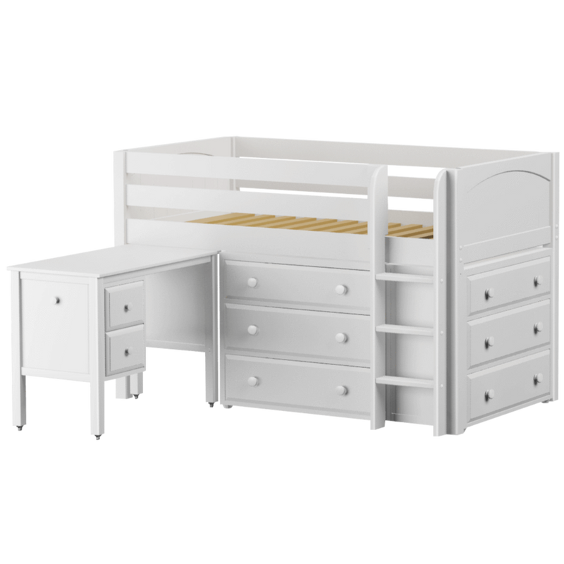 Maxtrix Twin Low Loft Bed with Straight Ladder, Storage + Desk