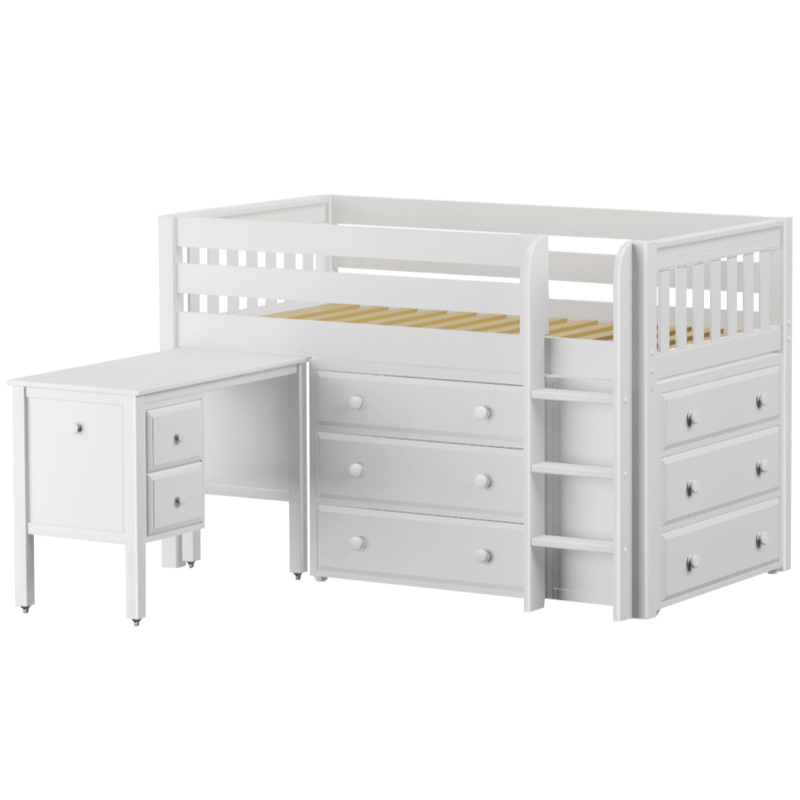 Maxtrix Twin Low Loft Bed with Straight Ladder, Storage + Desk