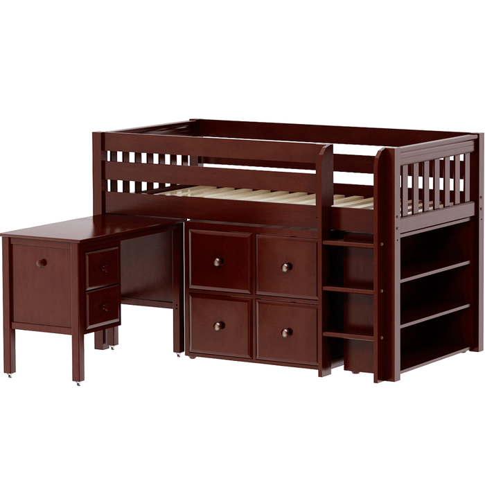 Maxtrix Twin Low Loft Bed with Straight Ladder, Storage + Desk