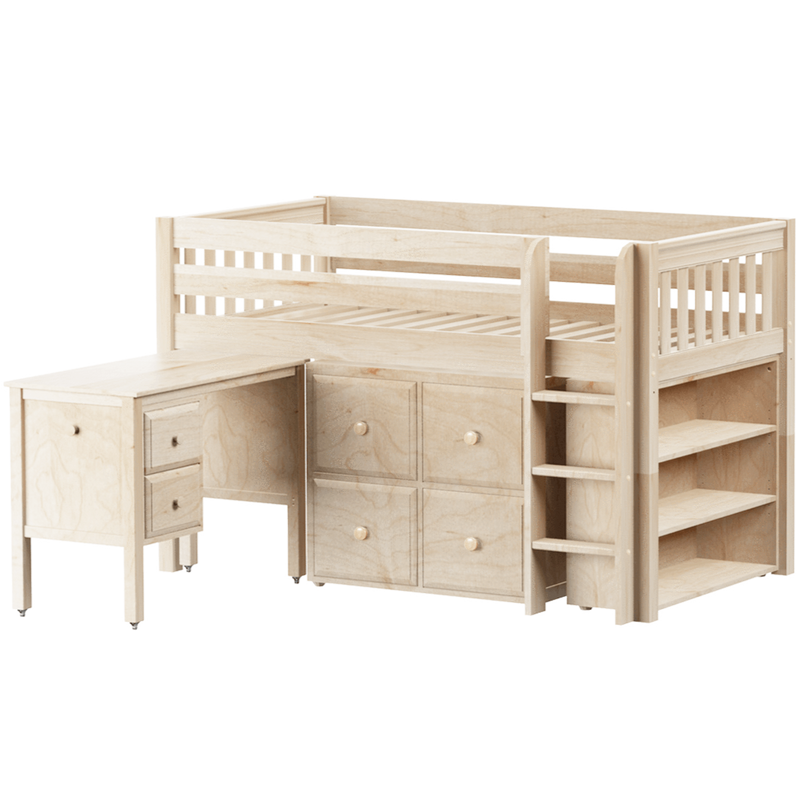 Maxtrix Twin Low Loft Bed with Straight Ladder, Storage + Desk