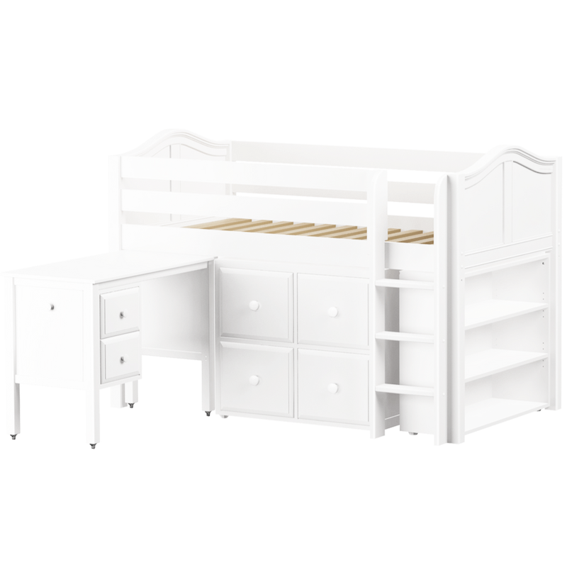 Maxtrix Twin Low Loft Bed with Straight Ladder, Storage + Desk