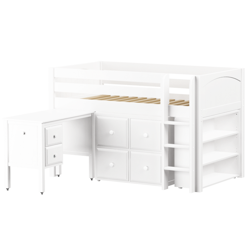 Maxtrix Twin Low Loft Bed with Straight Ladder, Storage + Desk