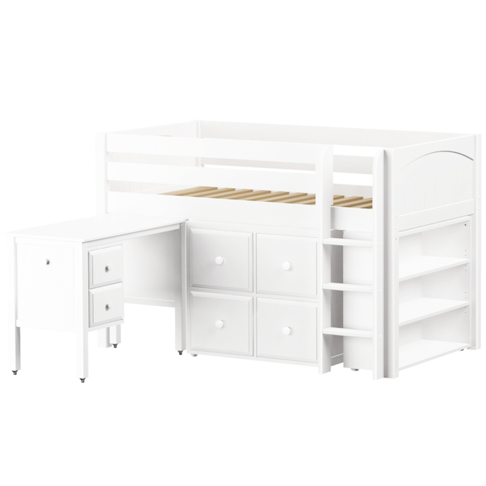 Maxtrix Twin Low Loft Bed with Straight Ladder, Storage + Desk