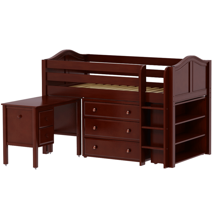 Maxtrix Twin Low Loft Bed with Straight Ladder, Storage + Desk
