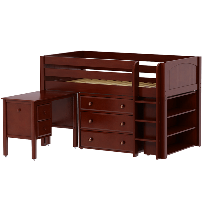 Maxtrix Twin Low Loft Bed with Straight Ladder, Storage + Desk
