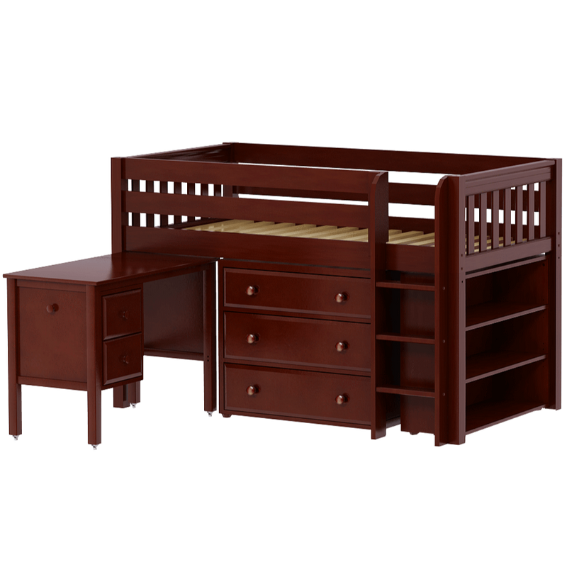 Maxtrix Twin Low Loft Bed with Straight Ladder, Storage + Desk