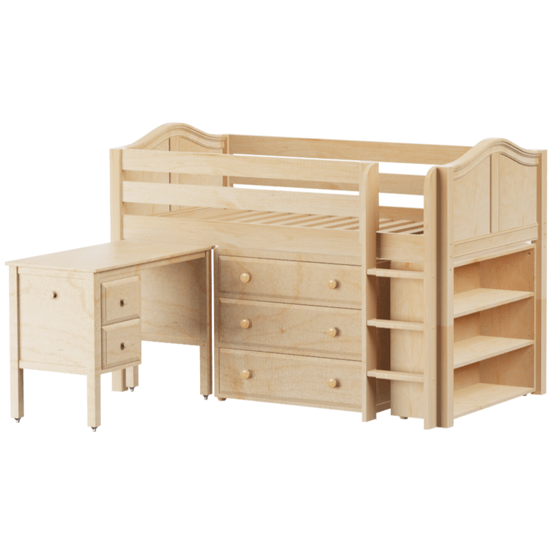 Maxtrix Twin Low Loft Bed with Straight Ladder, Storage + Desk