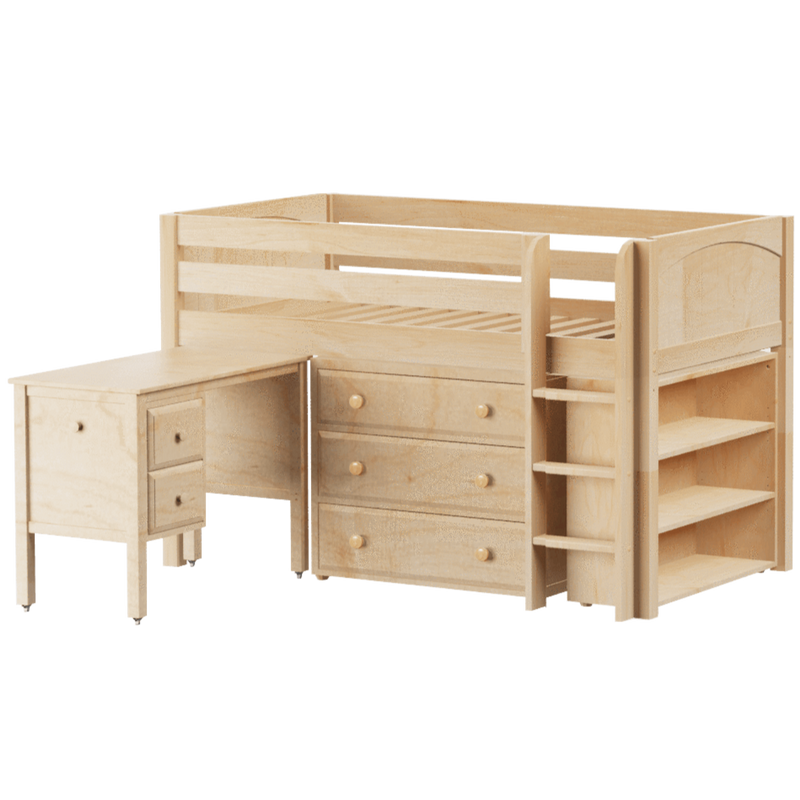 Maxtrix Twin Low Loft Bed with Straight Ladder, Storage + Desk