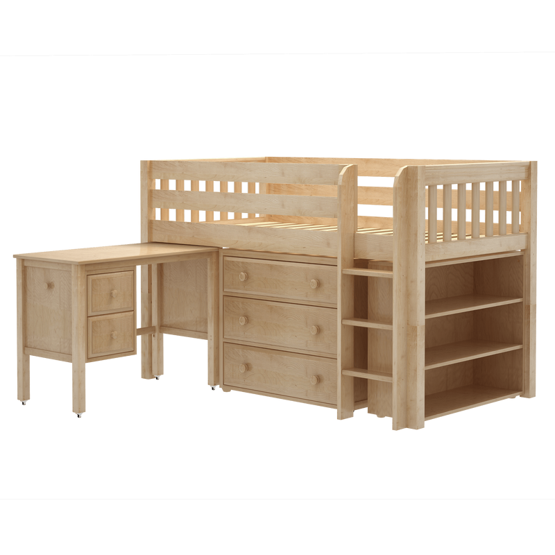 Maxtrix Twin Low Loft Bed with Straight Ladder, Storage + Desk