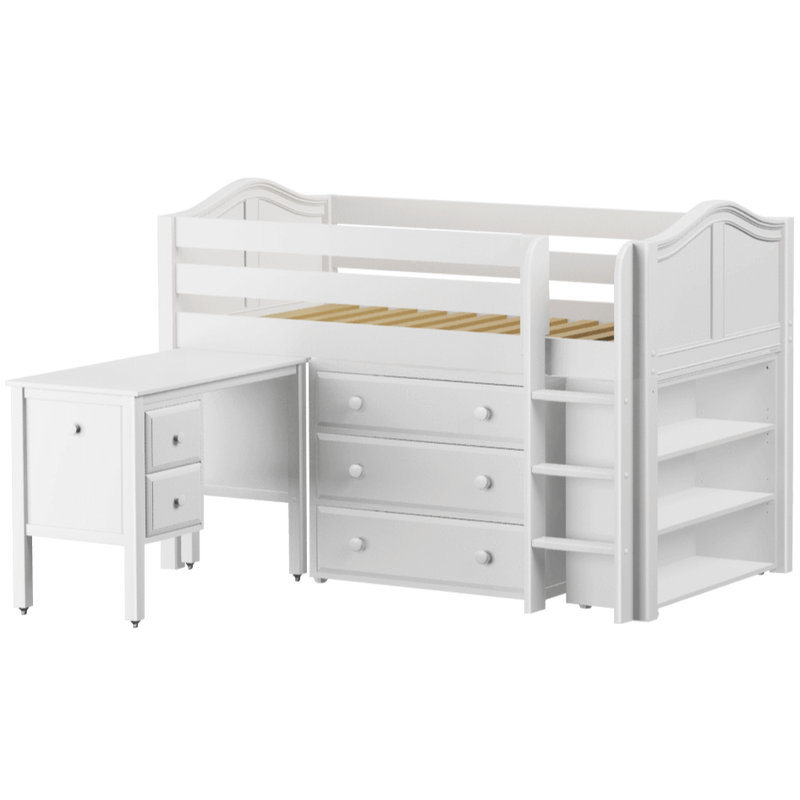 Maxtrix Twin Low Loft Bed with Straight Ladder, Storage + Desk