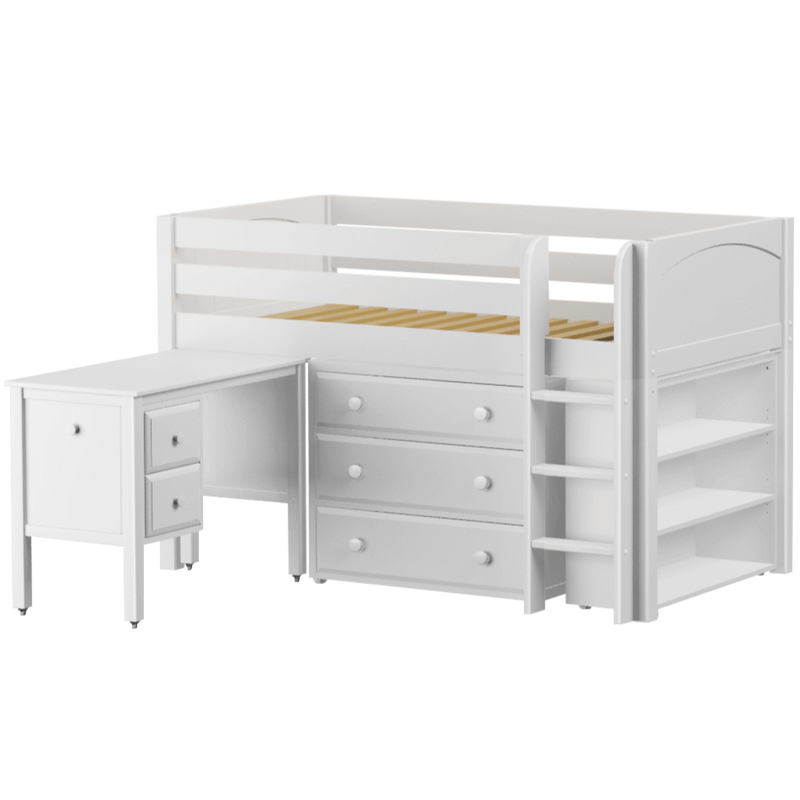 Maxtrix Twin Low Loft Bed with Straight Ladder, Storage + Desk