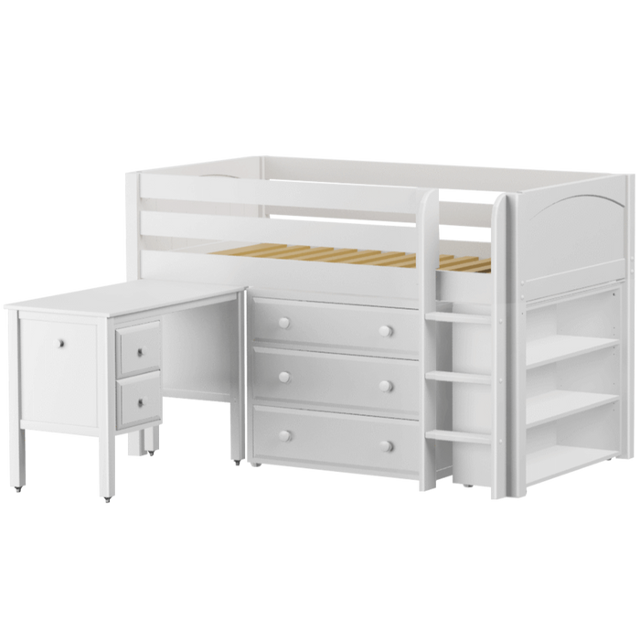 Maxtrix Twin Low Loft Bed with Straight Ladder, Storage + Desk