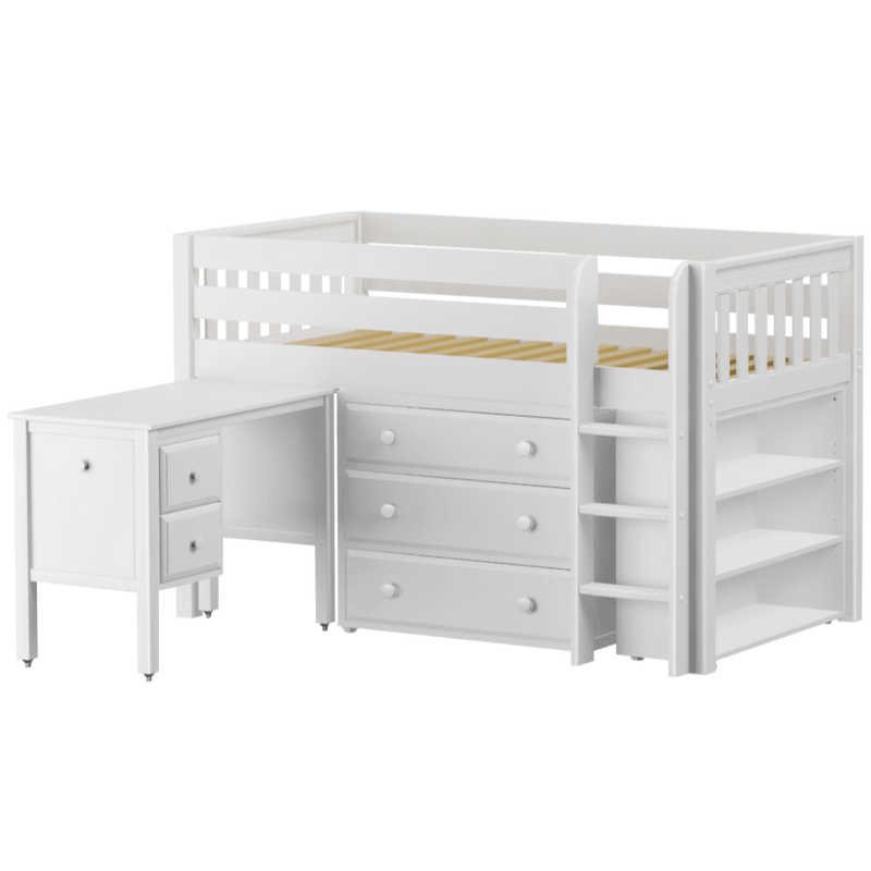 Maxtrix Twin Low Loft Bed with Straight Ladder, Storage + Desk