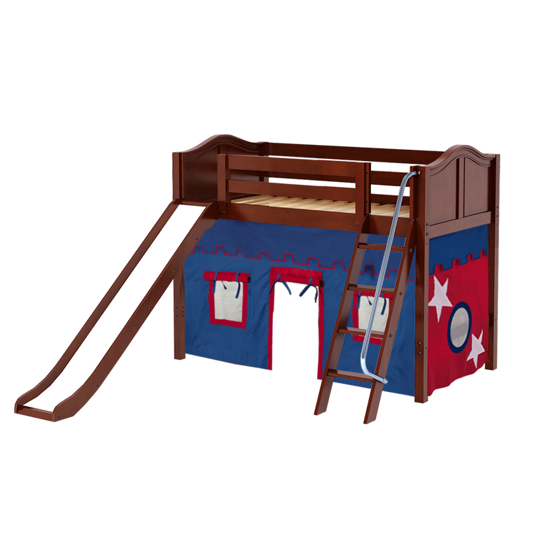 Maxtrix Twin Mid Loft Bed with Angled Ladder, Curtain + Slide