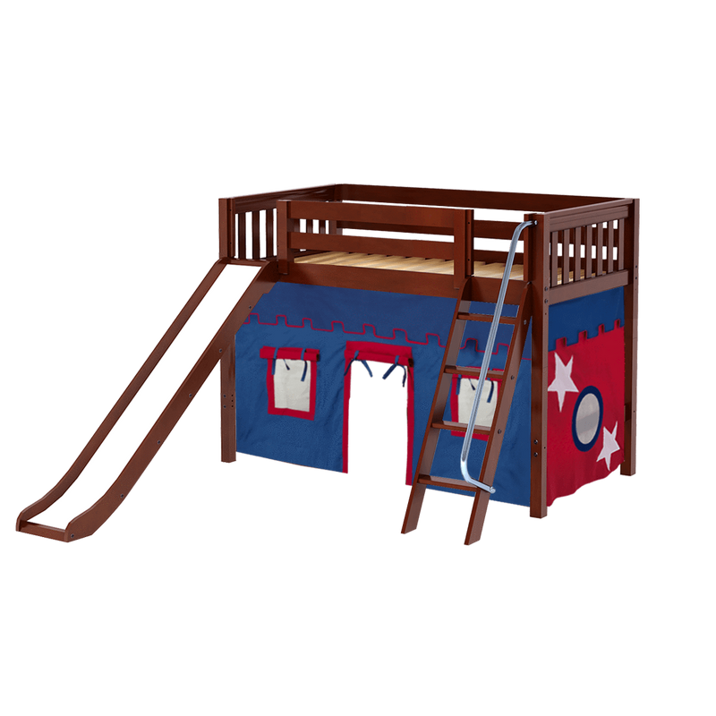 Maxtrix Twin Mid Loft Bed with Angled Ladder, Curtain + Slide