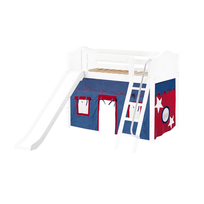 Maxtrix Twin Mid Loft Bed with Angled Ladder, Curtain + Slide