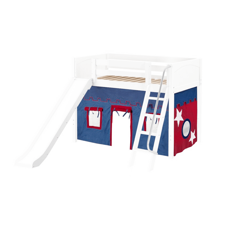 Maxtrix Twin Mid Loft Bed with Angled Ladder, Curtain + Slide