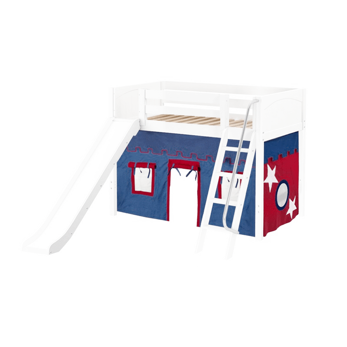 Maxtrix Twin Mid Loft Bed with Angled Ladder, Curtain + Slide